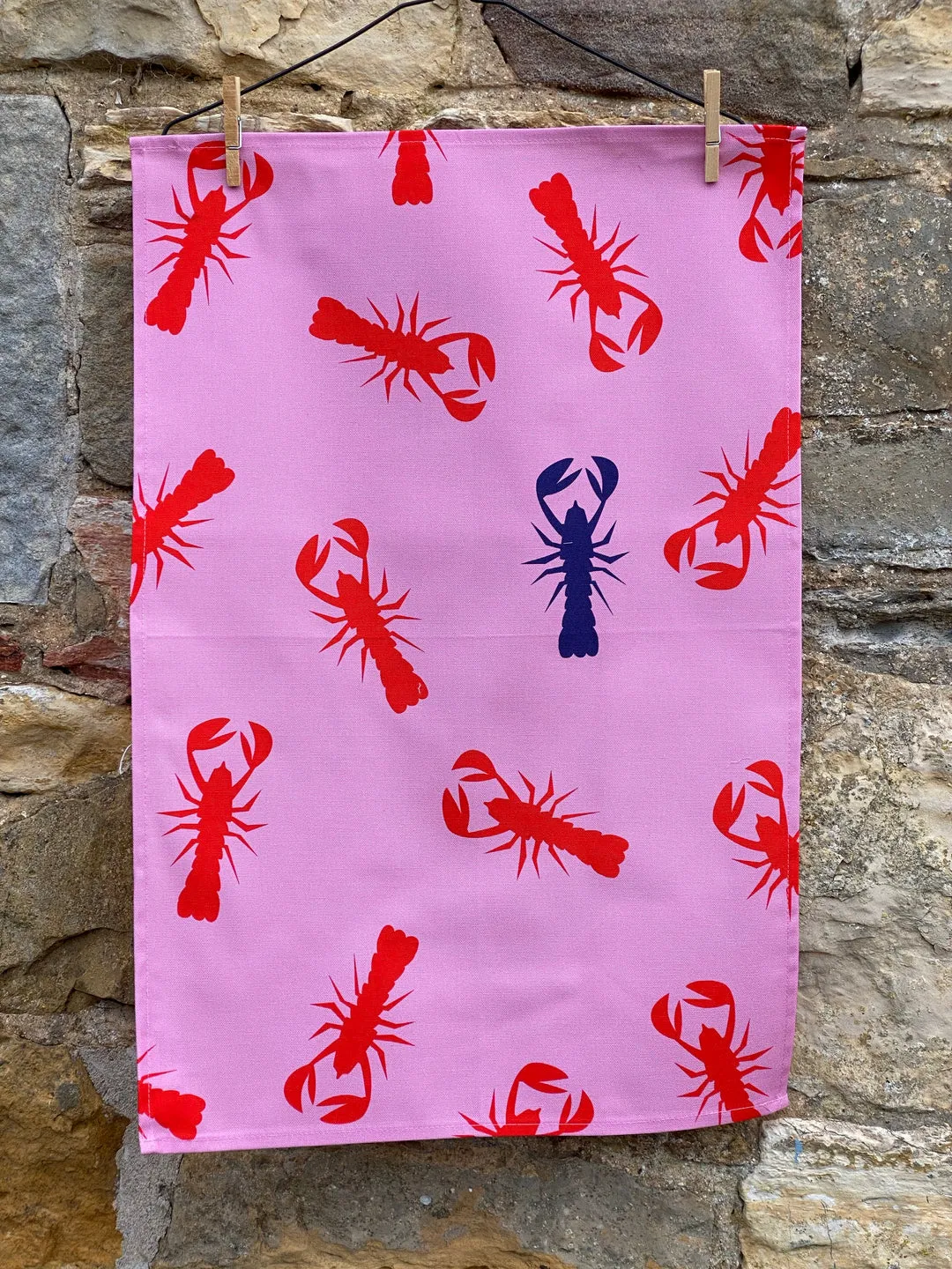 100% COTTON PINK LOBSTER TEA TOWEL