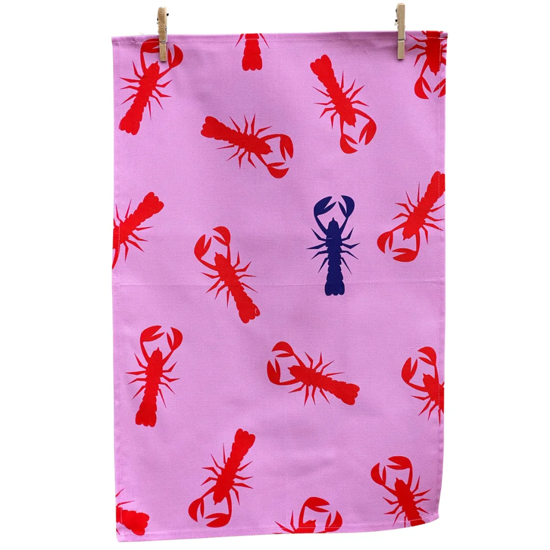 100% COTTON PINK LOBSTER TEA TOWEL