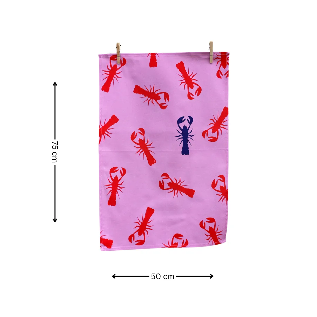 100% COTTON PINK LOBSTER TEA TOWEL