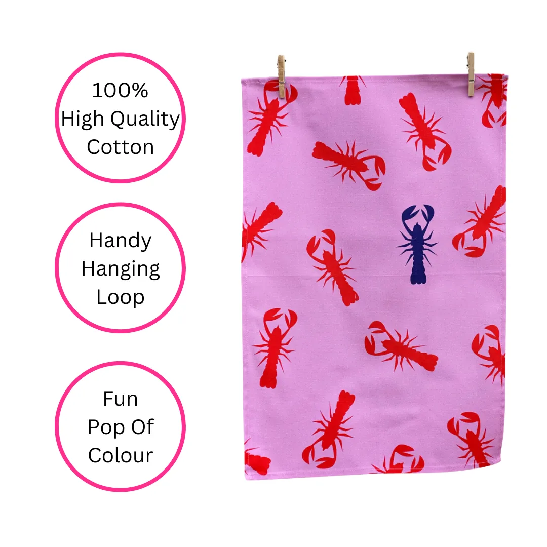 100% COTTON PINK LOBSTER TEA TOWEL