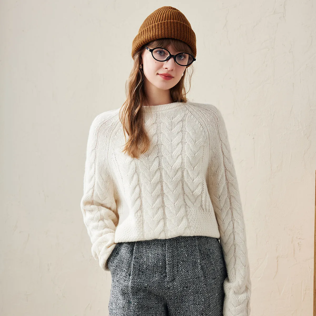 100% Wool Womens Cozy Cable Knit Sweater