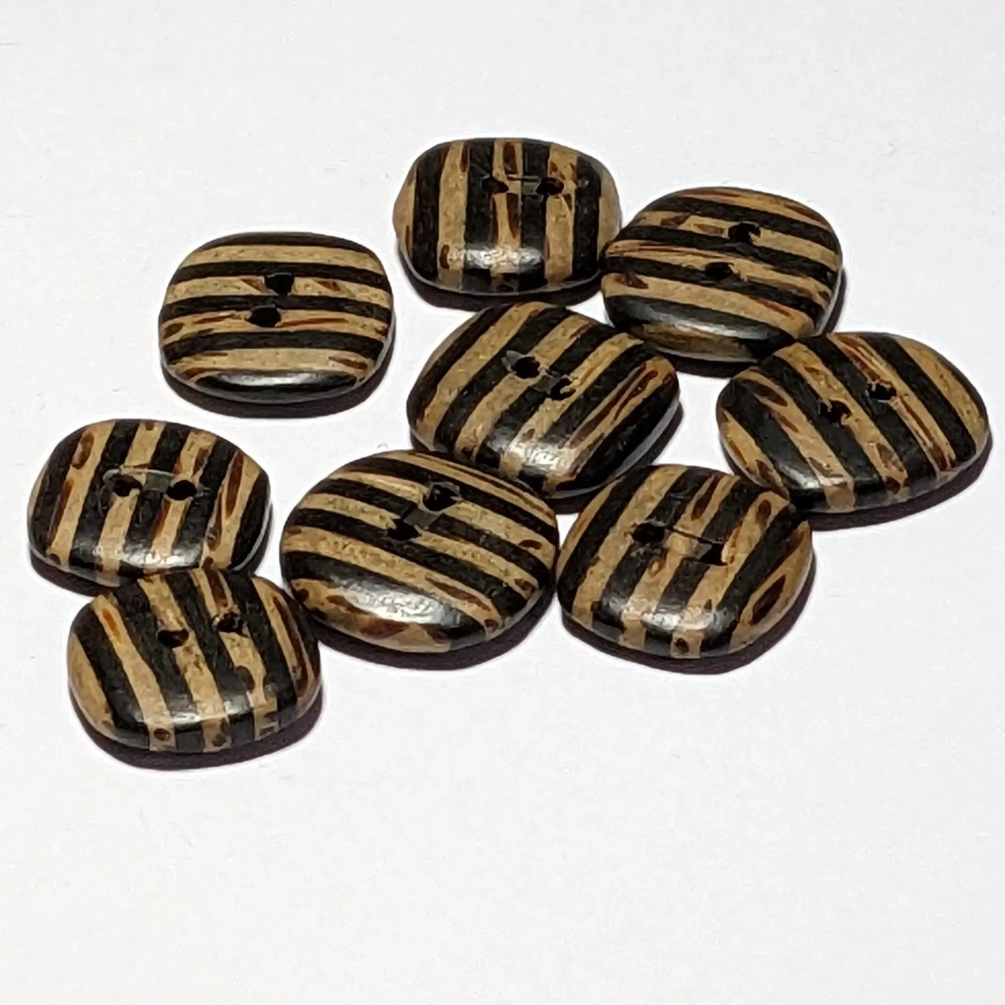 20mm Square Olive Wood 2 Hole Striped Button