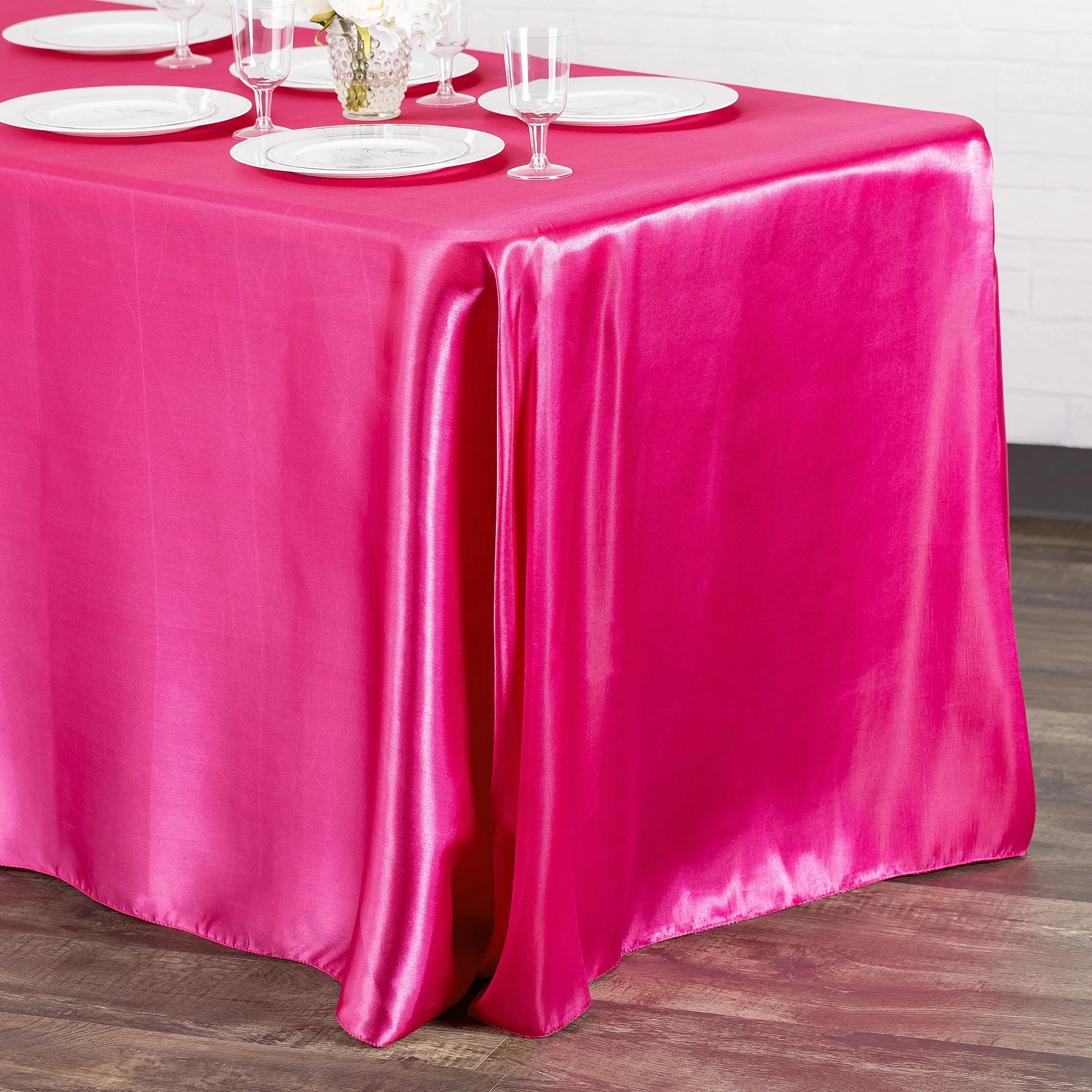 90"x156" Rectangular Satin Tablecloth - Fuchsia