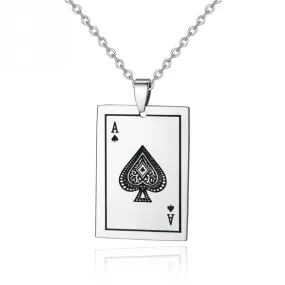 Ace Playing Card Stainless Steel Pendant Necklace