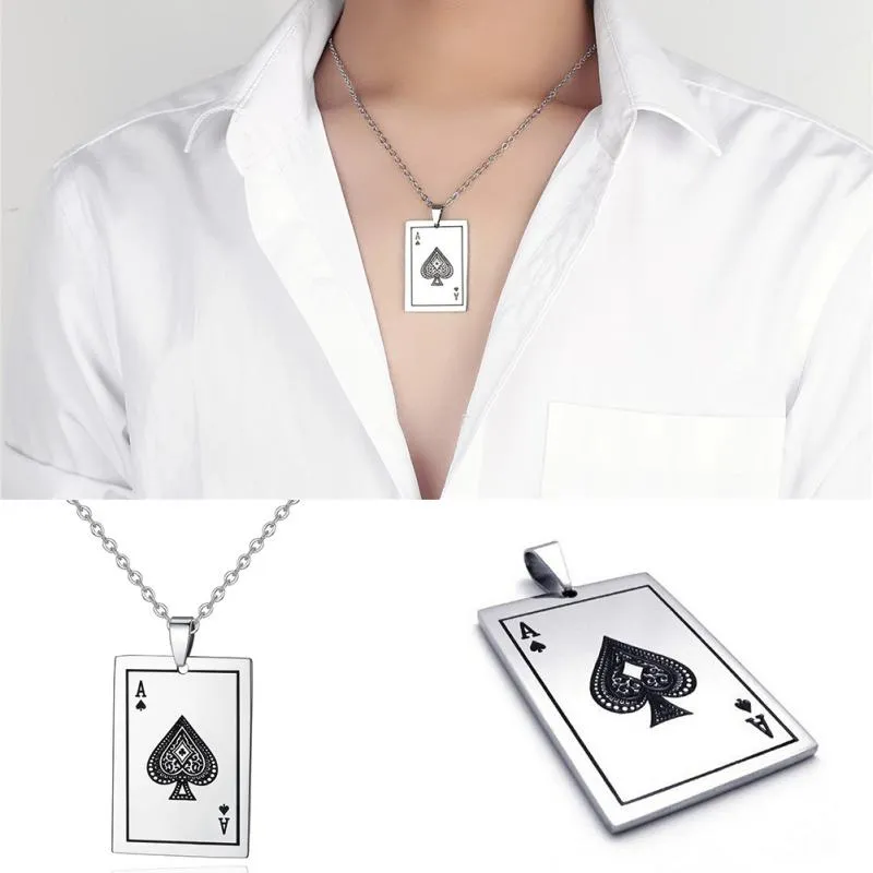 Ace Playing Card Stainless Steel Pendant Necklace