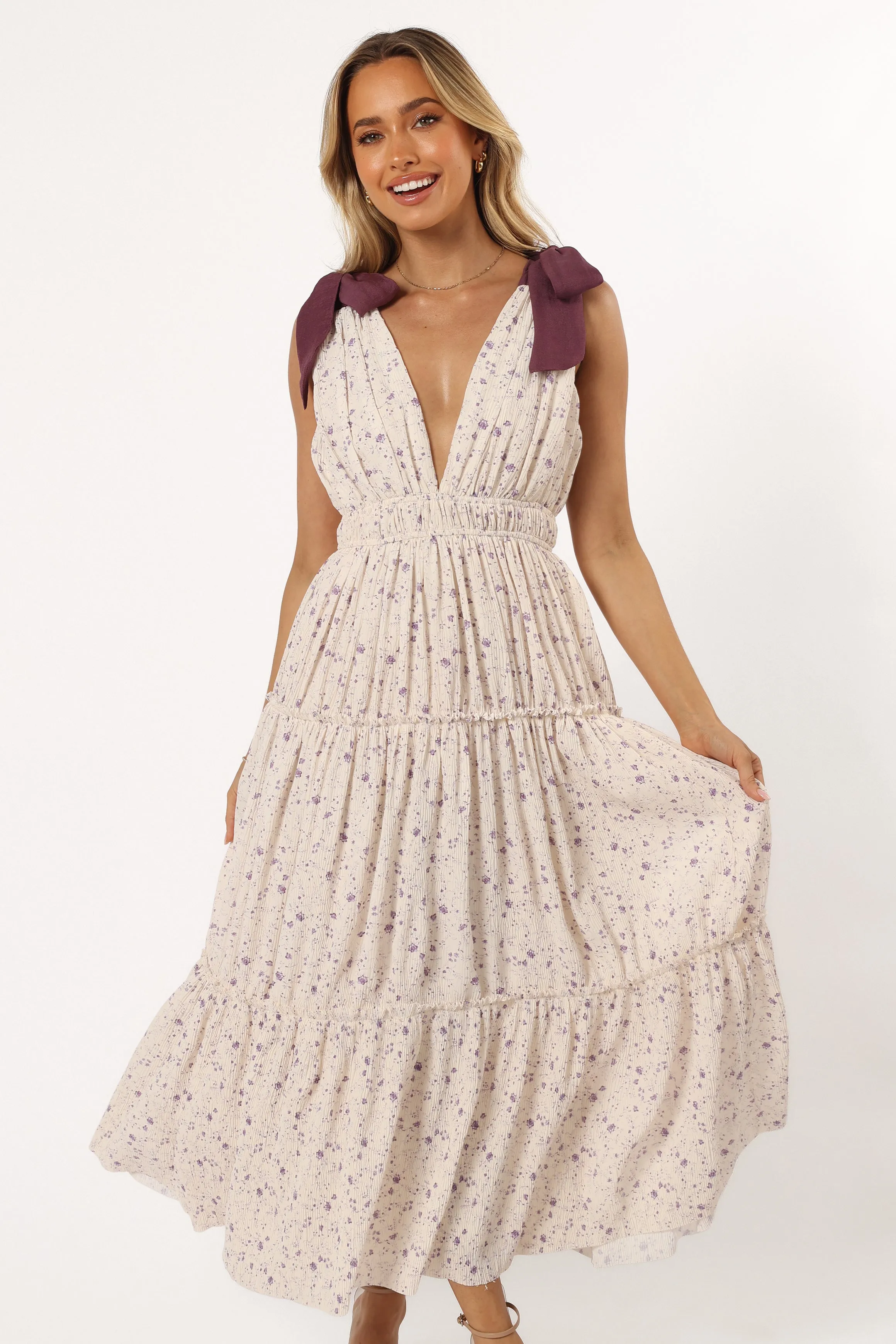 Adeline Maxi Dress - Ivory/Purple