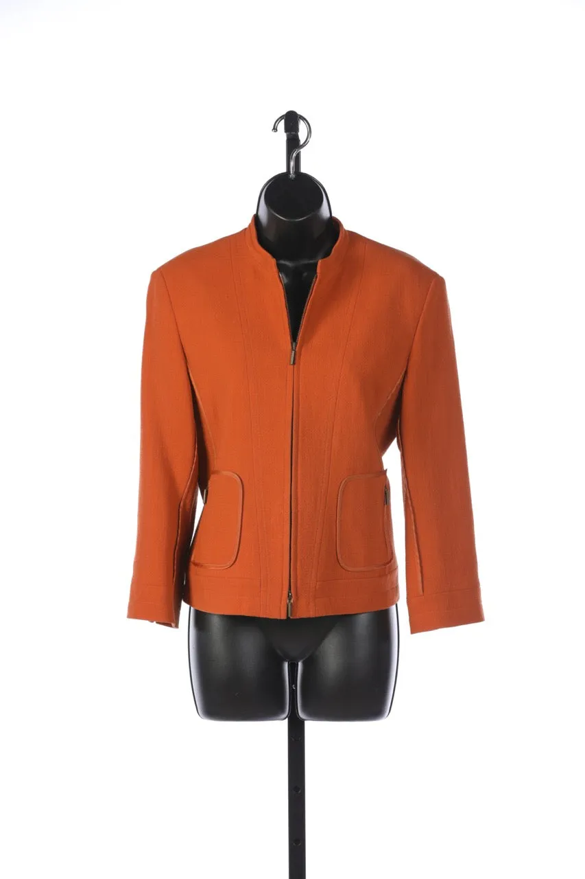 Akris Punto Burnt Orange Zip Up Cropped Jacket w/ Zipper Pockets