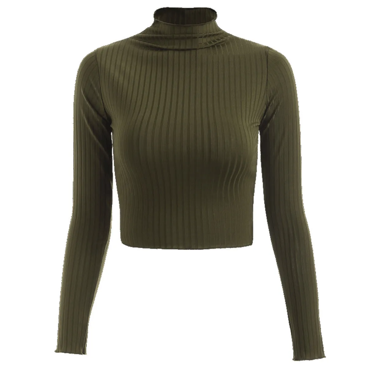 ALCEA ROSEA Women's Casual Knitwear Sweater Basic Mock Neck Ribbed Knit Long Sleeve Crop Tops