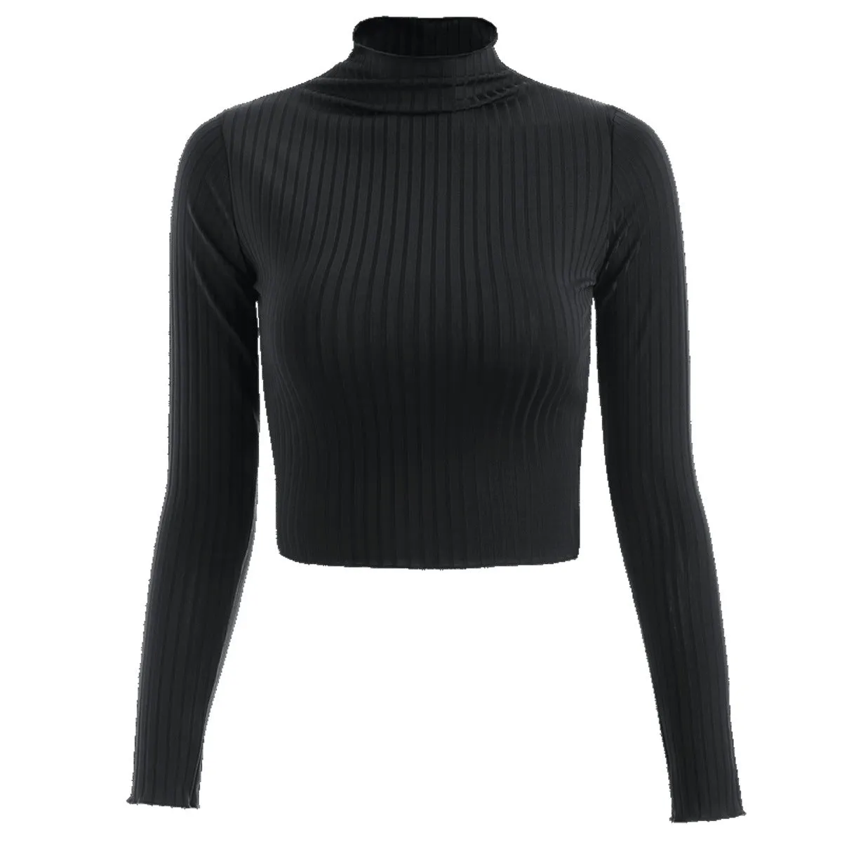 ALCEA ROSEA Women's Casual Knitwear Sweater Basic Mock Neck Ribbed Knit Long Sleeve Crop Tops