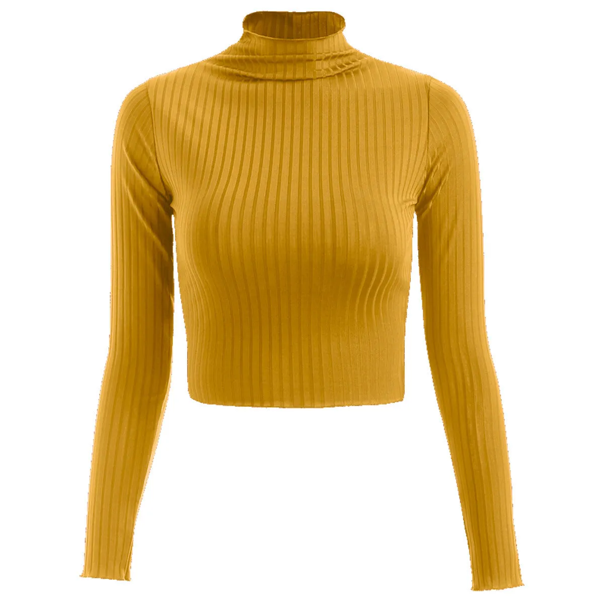 ALCEA ROSEA Women's Casual Knitwear Sweater Basic Mock Neck Ribbed Knit Long Sleeve Crop Tops