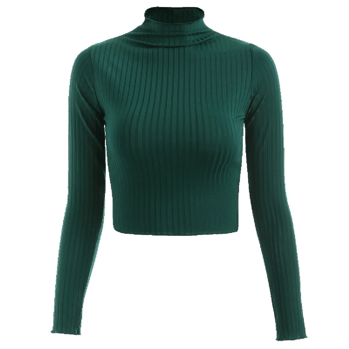 ALCEA ROSEA Women's Casual Knitwear Sweater Basic Mock Neck Ribbed Knit Long Sleeve Crop Tops