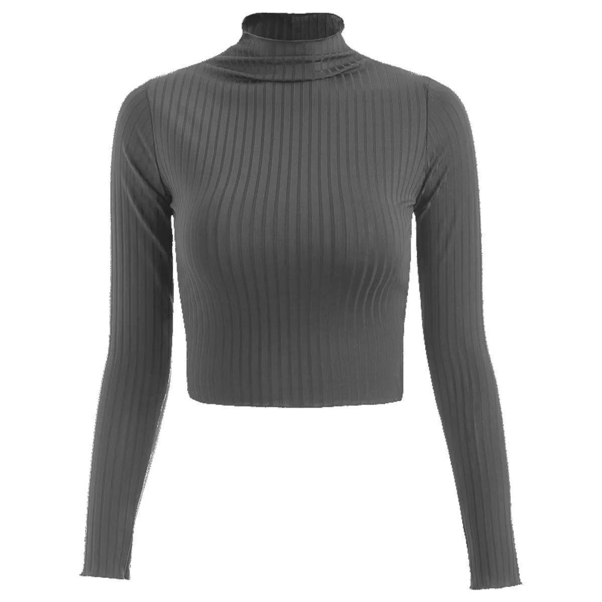 ALCEA ROSEA Women's Casual Knitwear Sweater Basic Mock Neck Ribbed Knit Long Sleeve Crop Tops