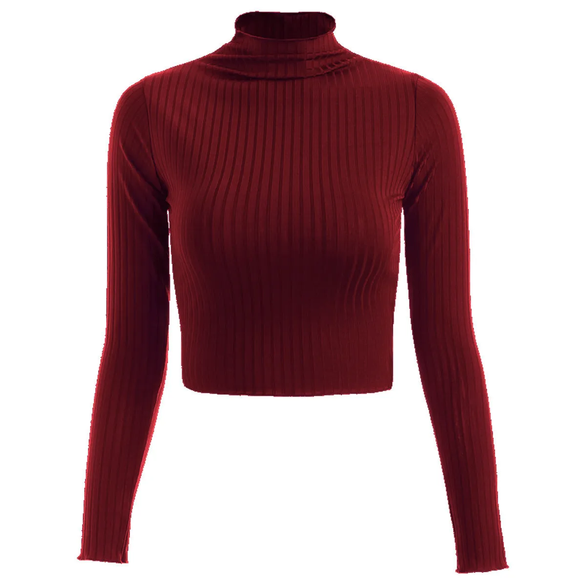 ALCEA ROSEA Women's Casual Knitwear Sweater Basic Mock Neck Ribbed Knit Long Sleeve Crop Tops