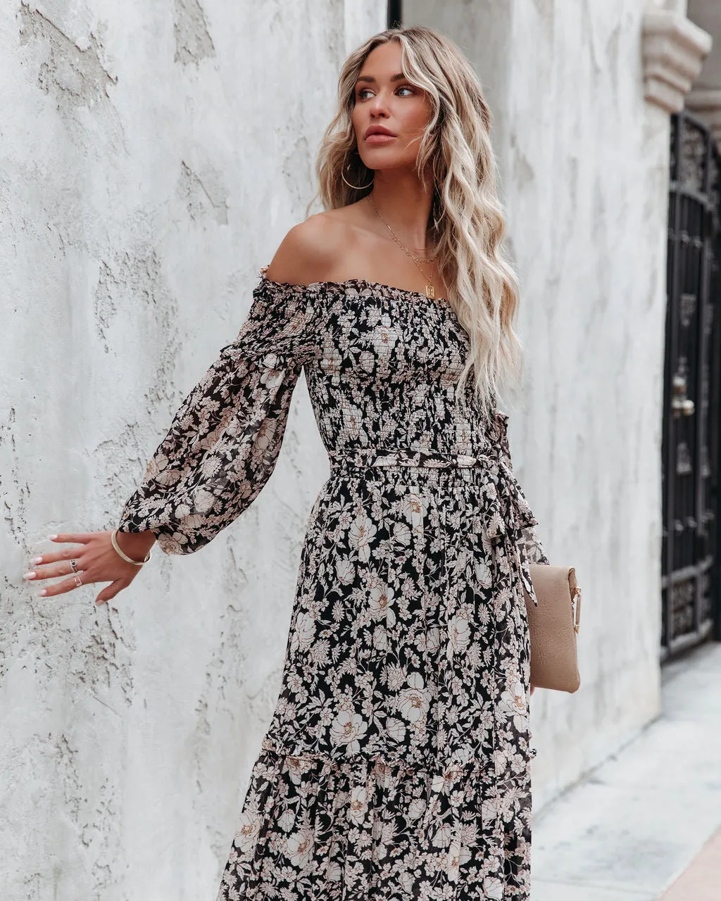 Alexandria Floral Smocked Off The Shoulder Maxi Dress