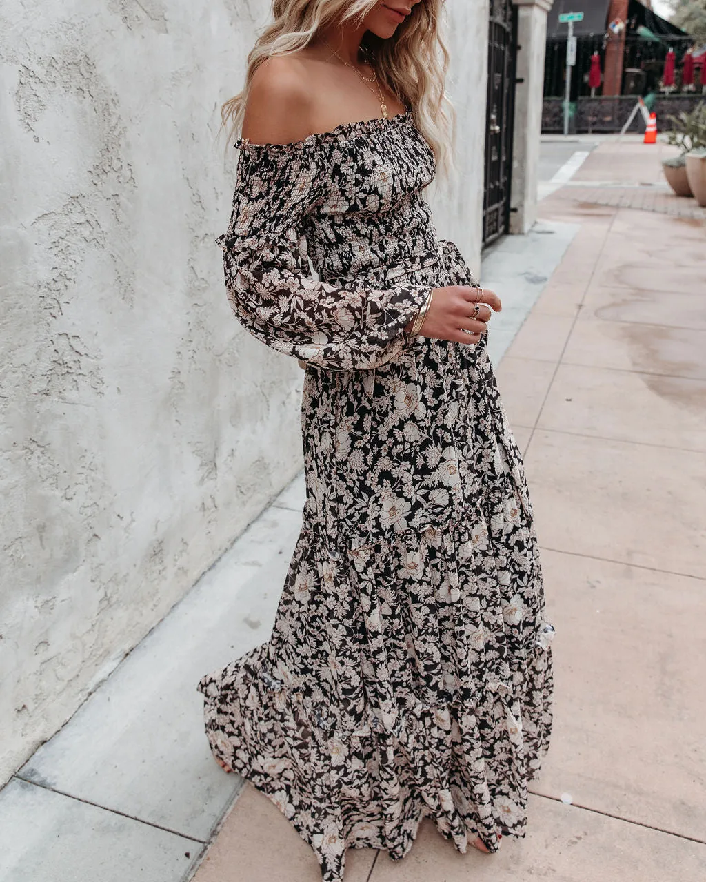 Alexandria Floral Smocked Off The Shoulder Maxi Dress