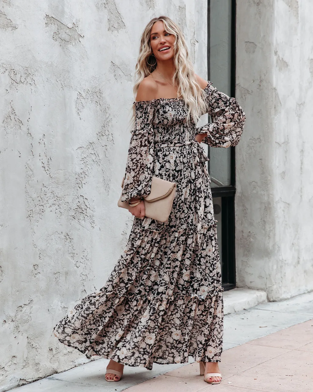 Alexandria Floral Smocked Off The Shoulder Maxi Dress