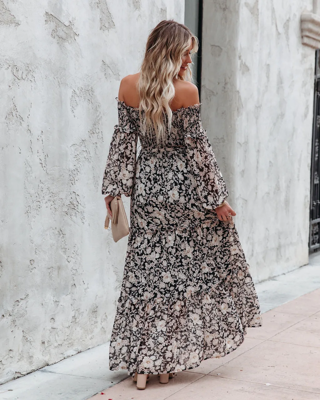 Alexandria Floral Smocked Off The Shoulder Maxi Dress