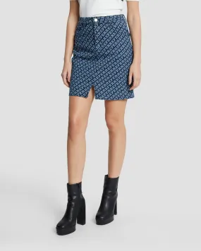 All-Over Ferre Print Denim Skirt