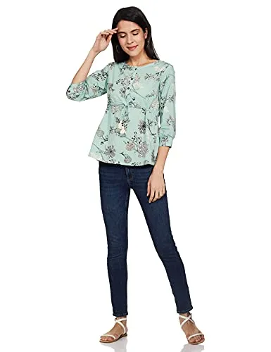 Amazon Brand - Myx Women's Cotton Printed Regular Short Kurti (PAG 197_Mint Floral_XX-Large)