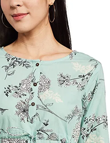 Amazon Brand - Myx Women's Cotton Printed Regular Short Kurti (PAG 197_Mint Floral_XX-Large)