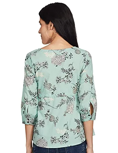 Amazon Brand - Myx Women's Cotton Printed Regular Short Kurti (PAG 197_Mint Floral_XX-Large)