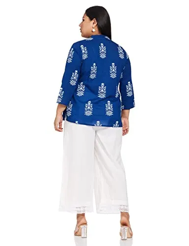 Amazon Brand - Myx Women's Cotton Printed Relaxed Short Kurti (SS19MYXTP018A1_Indigo_XX-Large)