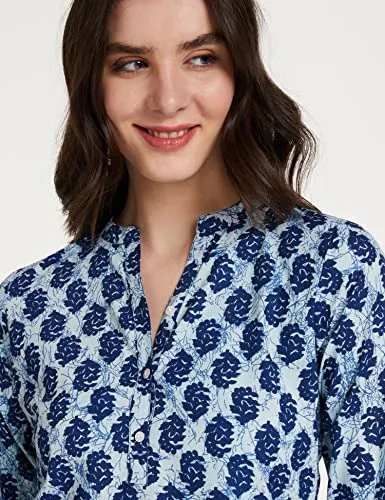 Amazon Brand - Myx Women's Cotton Screen Print Straight Short Kurti (SS17INDNIT09_Indigo_XXXX-Large 4XL)