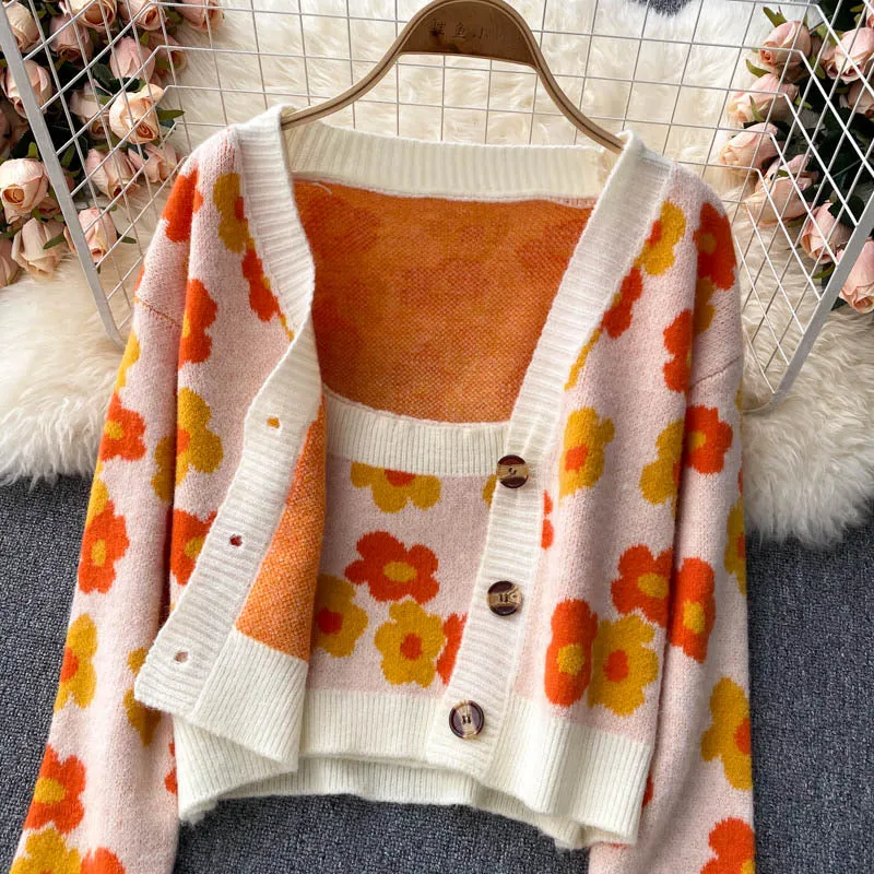 Autumn, fresh, fashionable, spaghettis strap top, cardigan sweater, two suits  1395