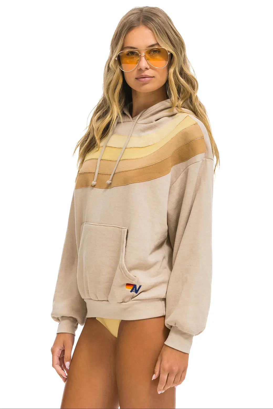 AVIATOR NATION WAVE STRIPE 4 PULLOVER UNISEX HOODIE RELAXED -SAND/SAND