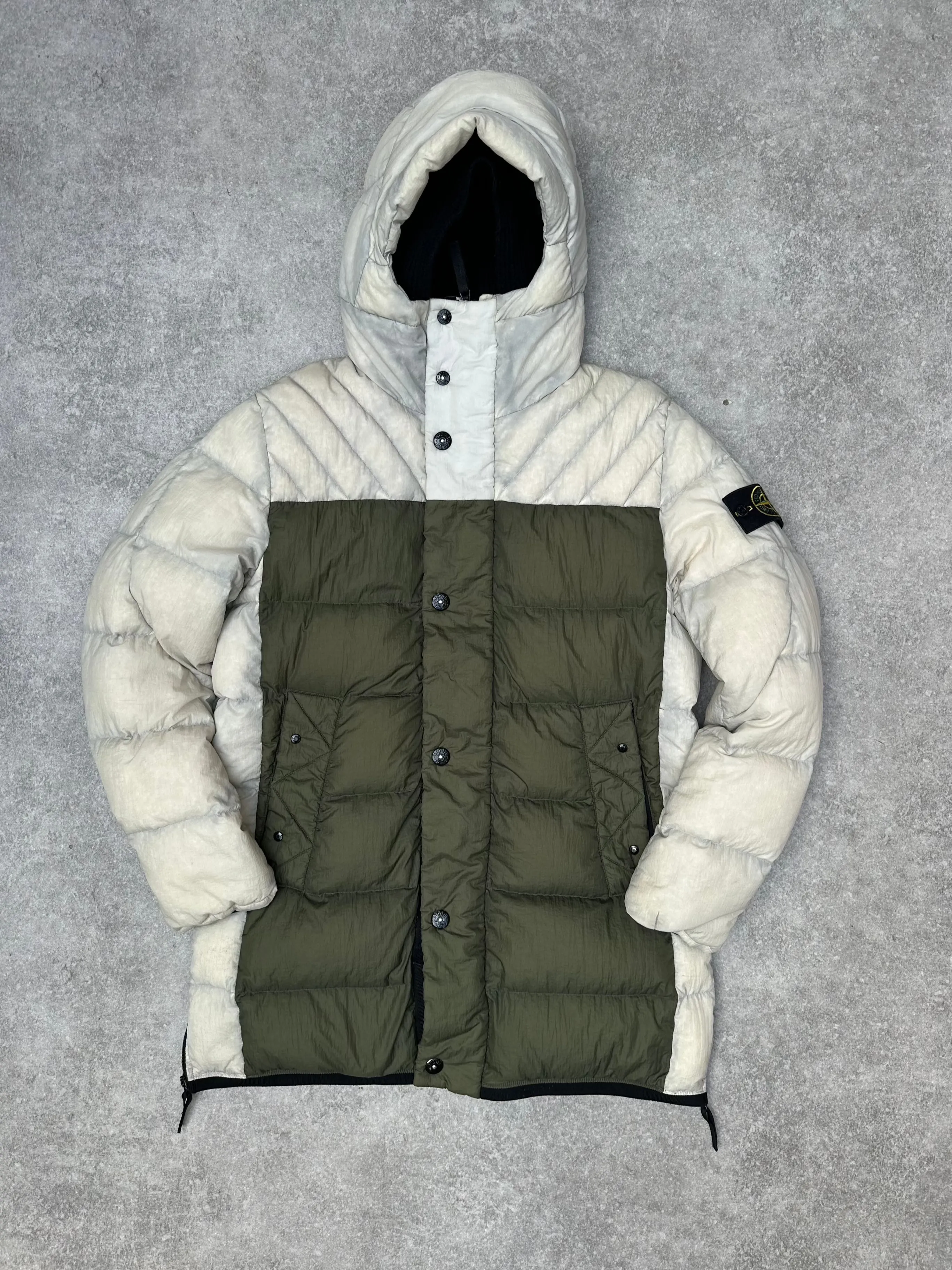 AW 2011 Stone Island Two-Tone Opaque Nylon Tela Down Mid-Length Jacket