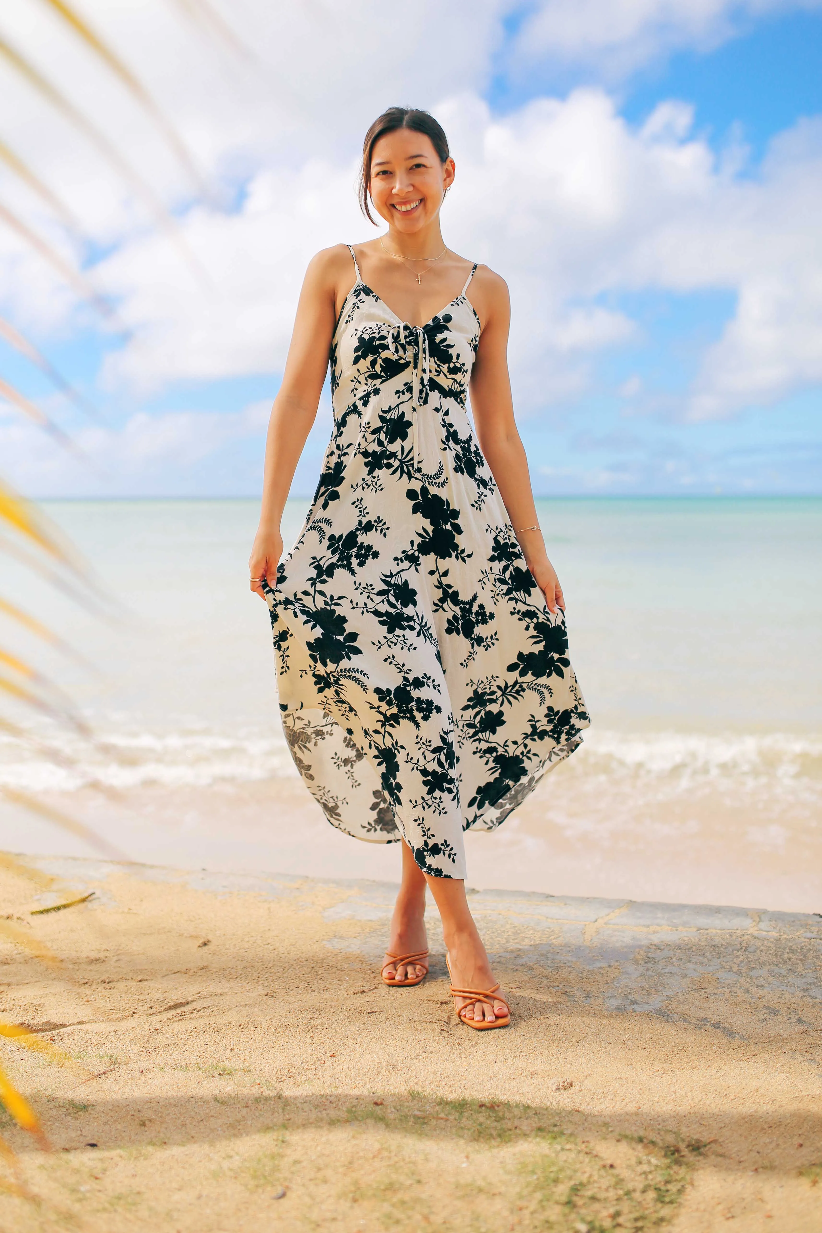 B&W Floral Ruche Midi Dress (RESTOCKED)