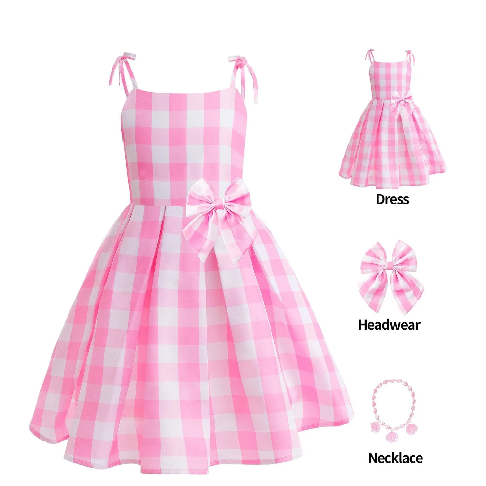 Barbie Cosplay Adult Pink Gingham Summer Dress Set