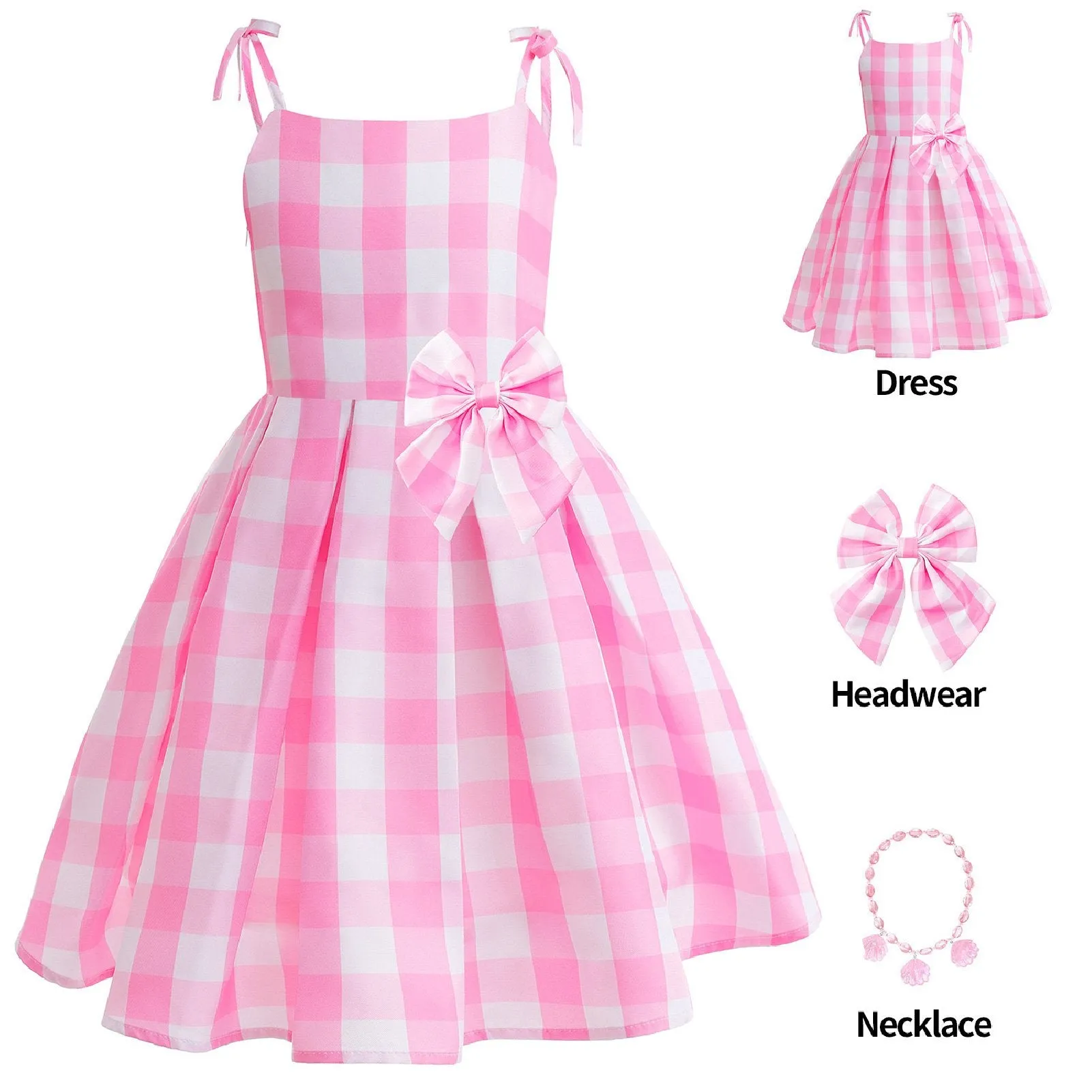 Barbie Cosplay Adult Pink Gingham Summer Dress Set