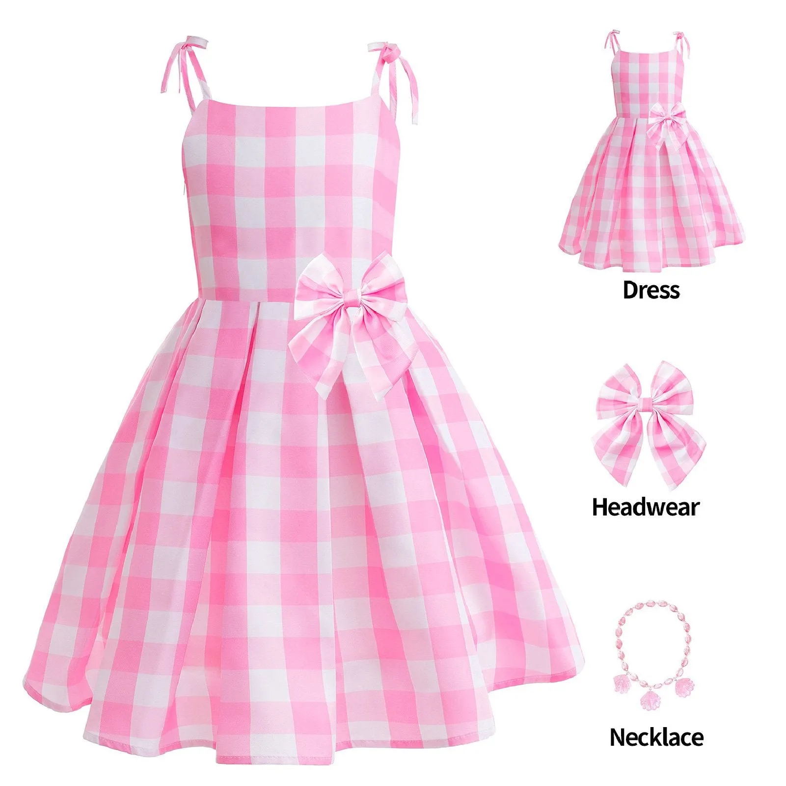 Barbie Cosplay Adult Pink Gingham Summer Dress Set