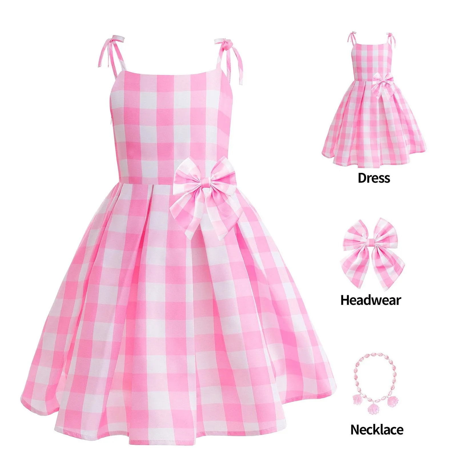 Barbie Cosplay Adult Pink Gingham Summer Dress Set