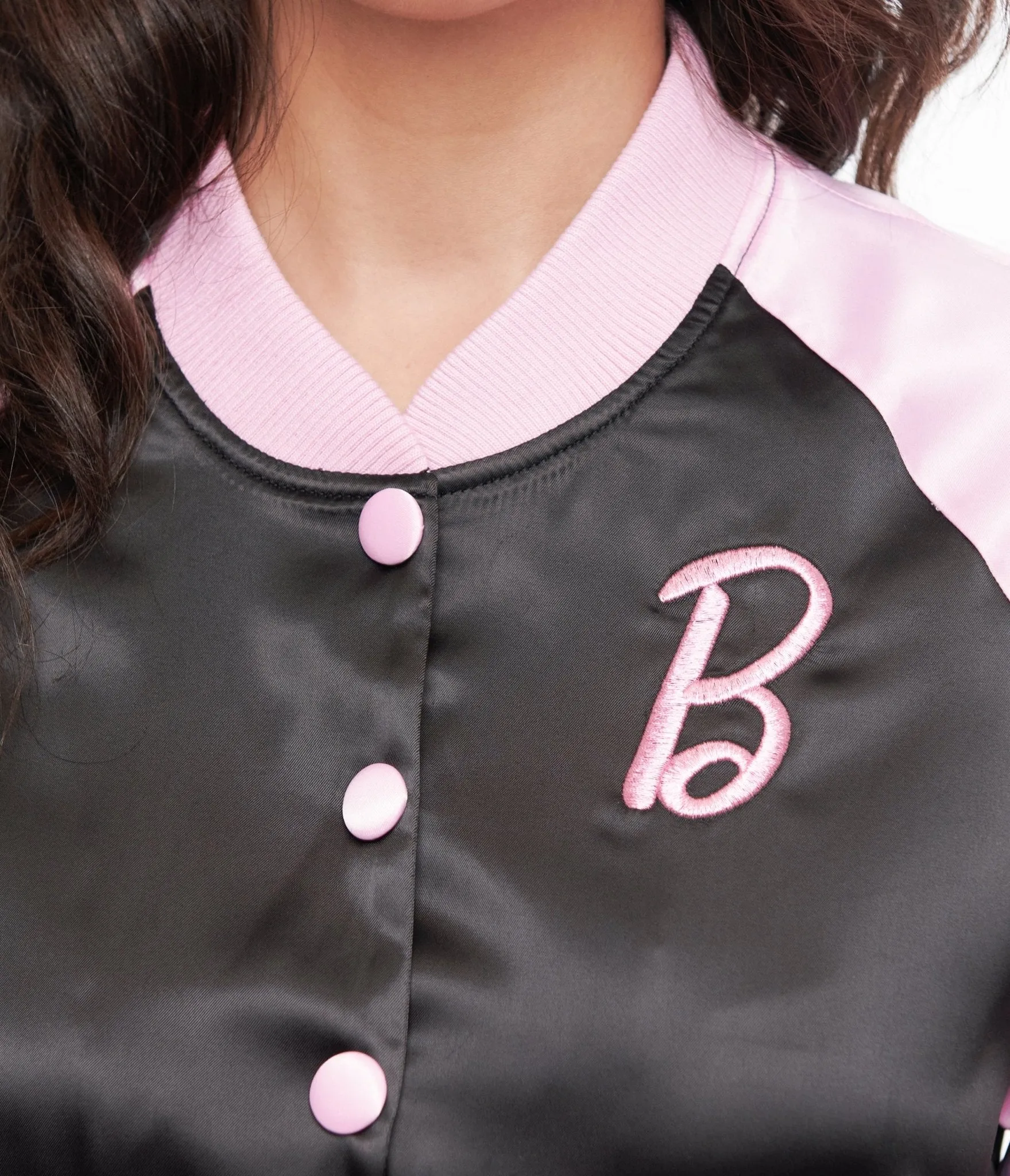 Barbie x Unique Vintage Pink & Black OG Barbie Long Sleeve Bomber Jacket