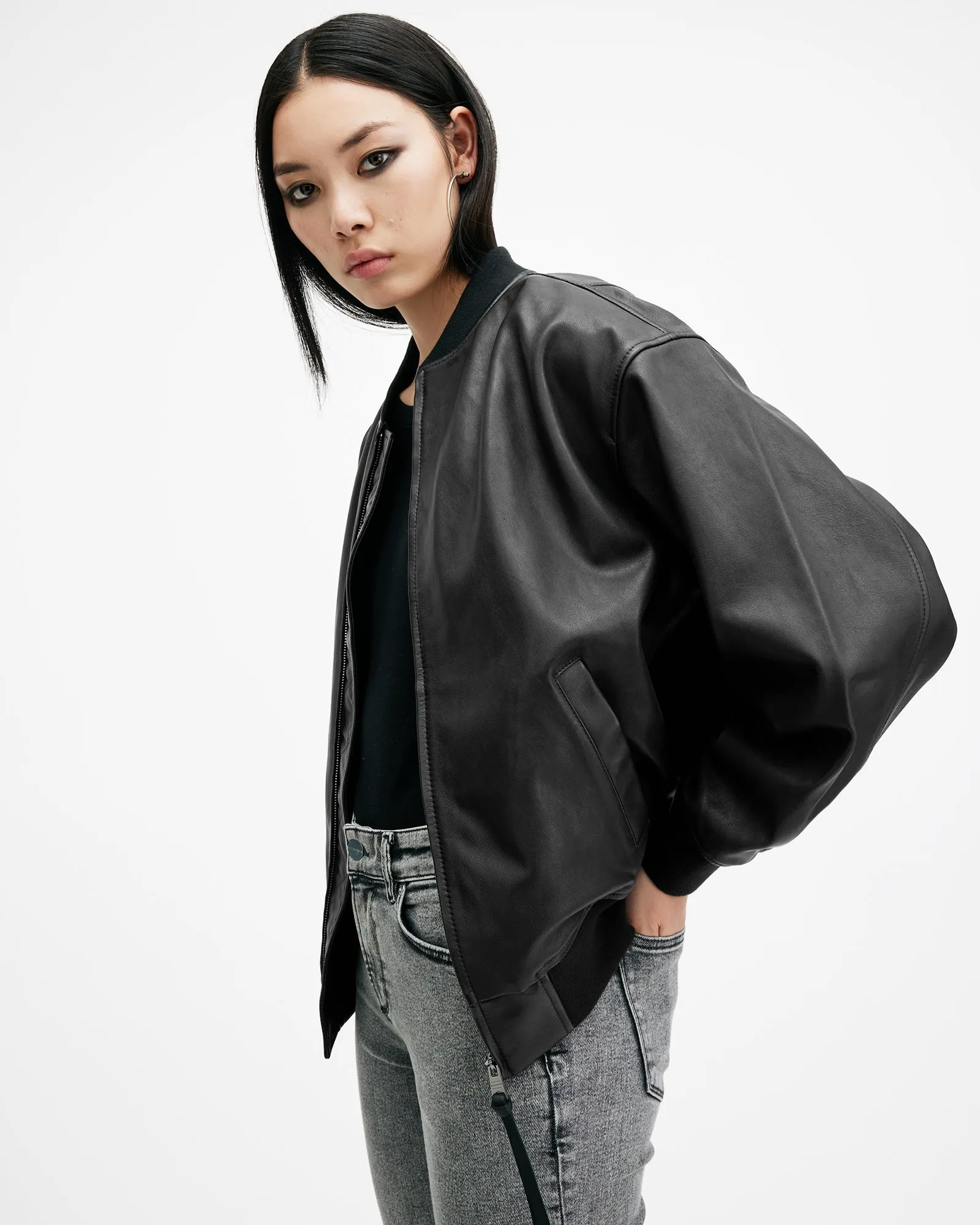 Belle Oversized Leather Bomber Jacket