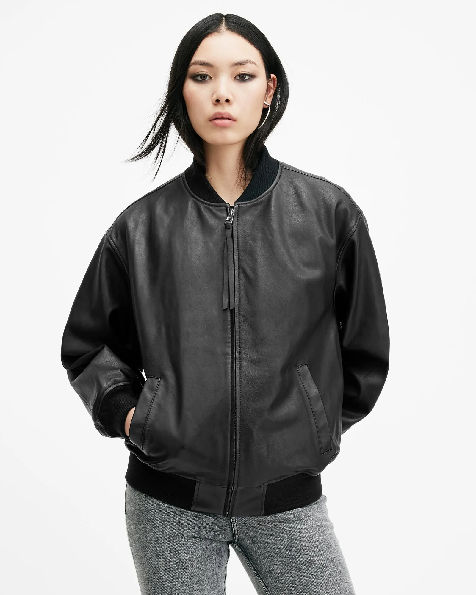 Belle Oversized Leather Bomber Jacket