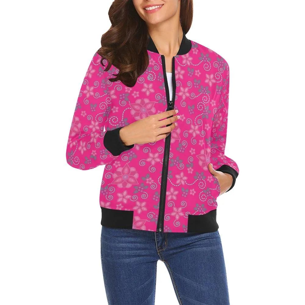 Berry Picking Pink Bomber Jacket for Women