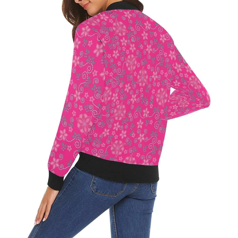 Berry Picking Pink Bomber Jacket for Women