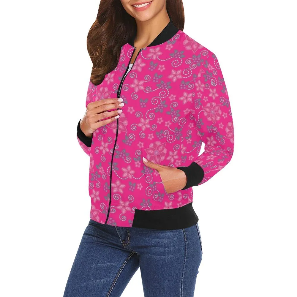 Berry Picking Pink Bomber Jacket for Women