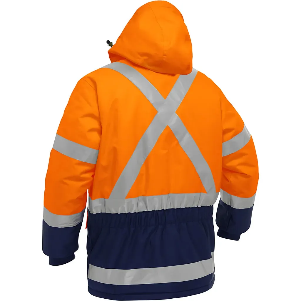 Bisley 343M6450X-ORNV/L ANSI Type R Class 3 and CSA Z96 Class 2 X-Back Extreme Cold Jacket with Navy Bottom