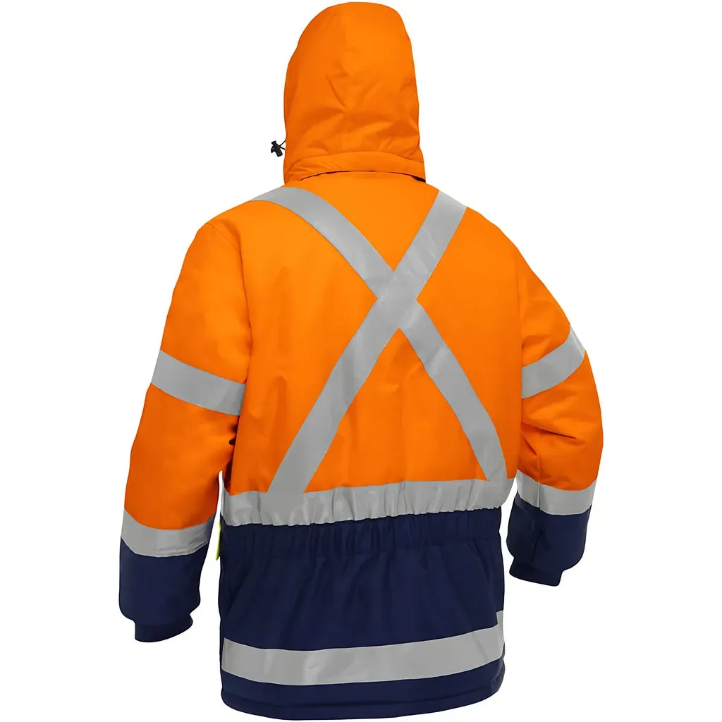 Bisley 343M6450X-ORNV/L ANSI Type R Class 3 and CSA Z96 Class 2 X-Back Extreme Cold Jacket with Navy Bottom