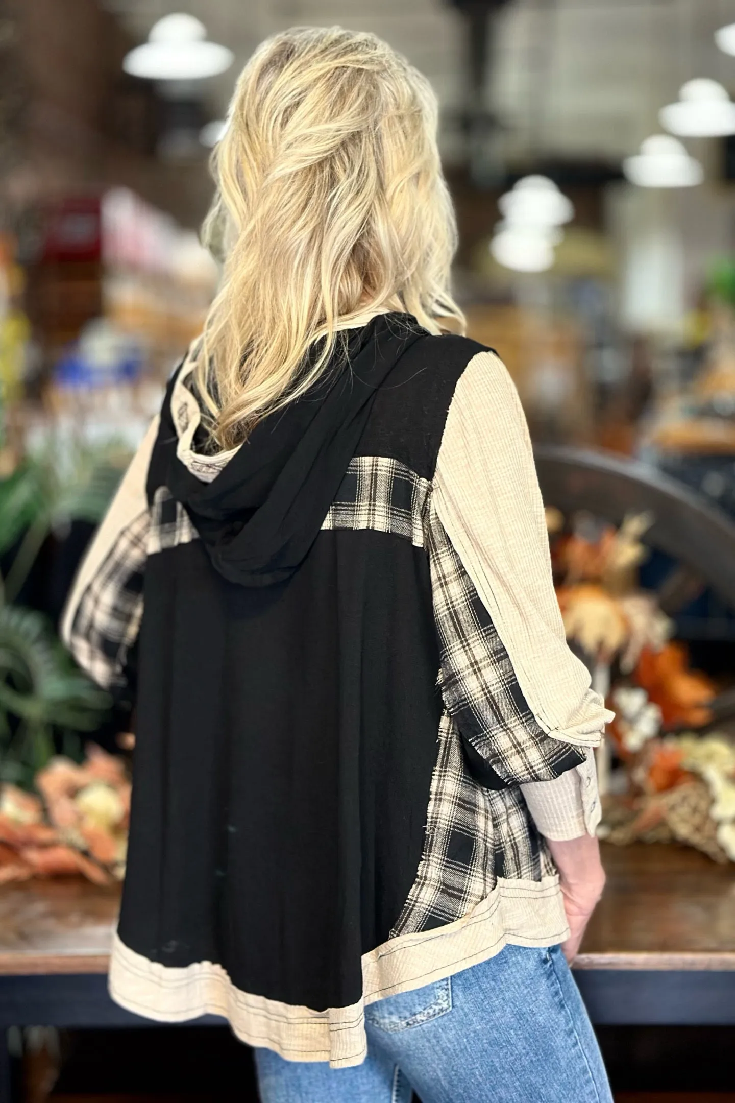 Black and Tan Plaid Oversized Hoodie by POL