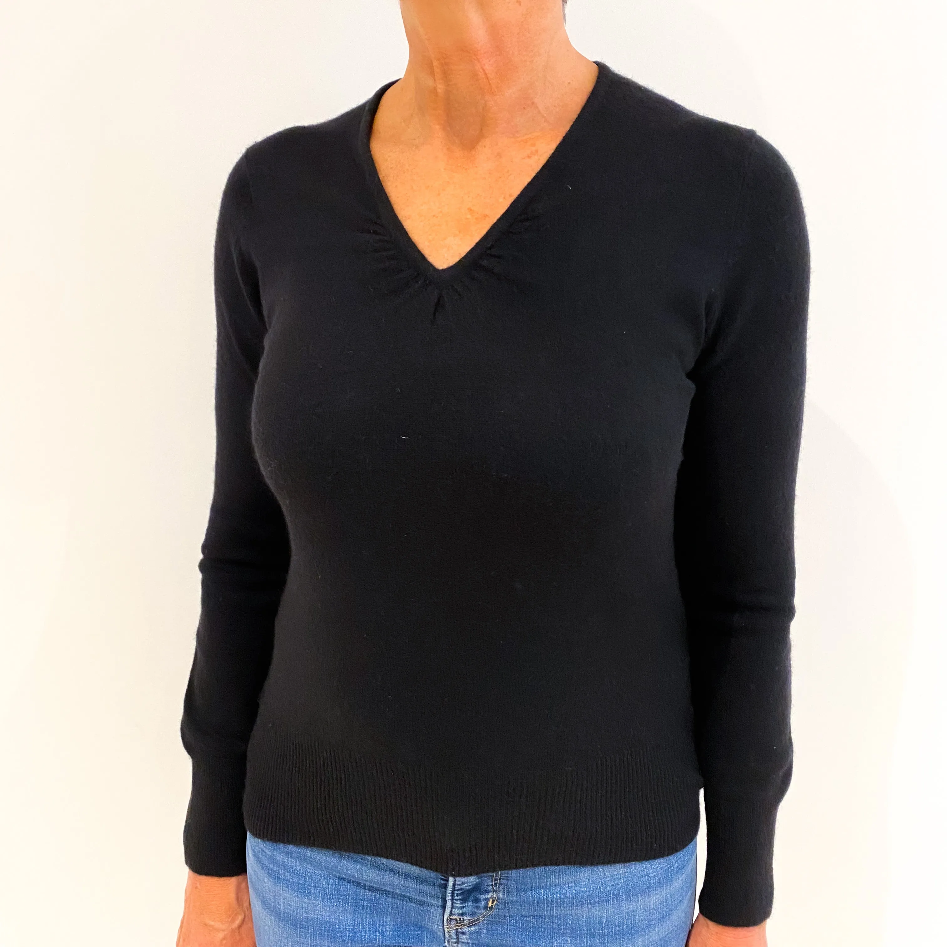 Black Cashmere Ruched V-Neck Jumper Medium