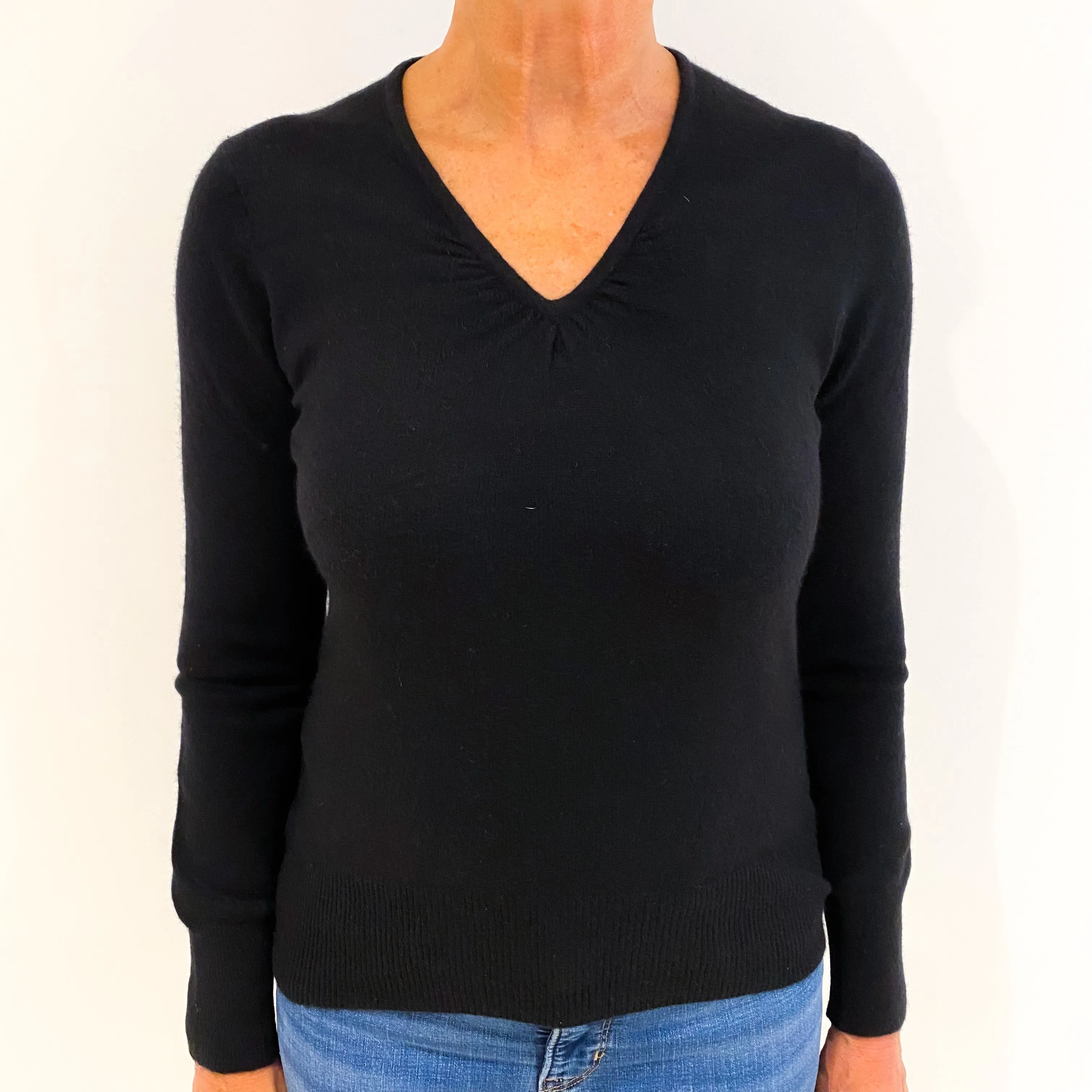 Black Cashmere Ruched V-Neck Jumper Medium