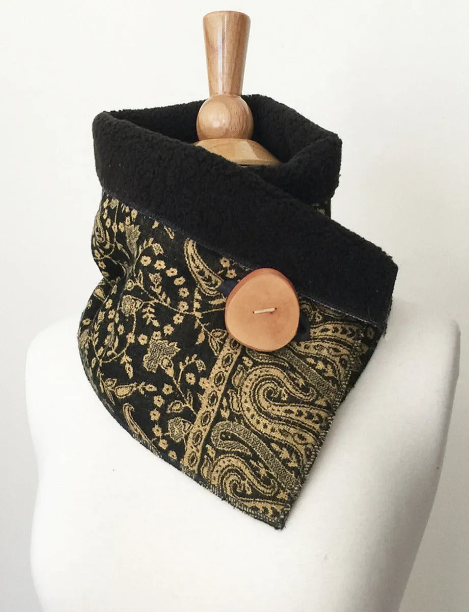 Black Gold Paisley UpCycled Neckwarmer One-of-a-Kind