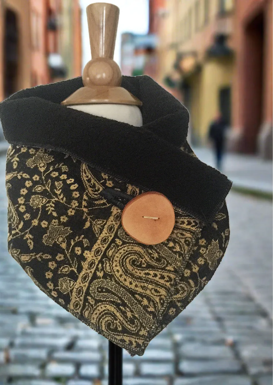 Black Gold Paisley UpCycled Neckwarmer One-of-a-Kind