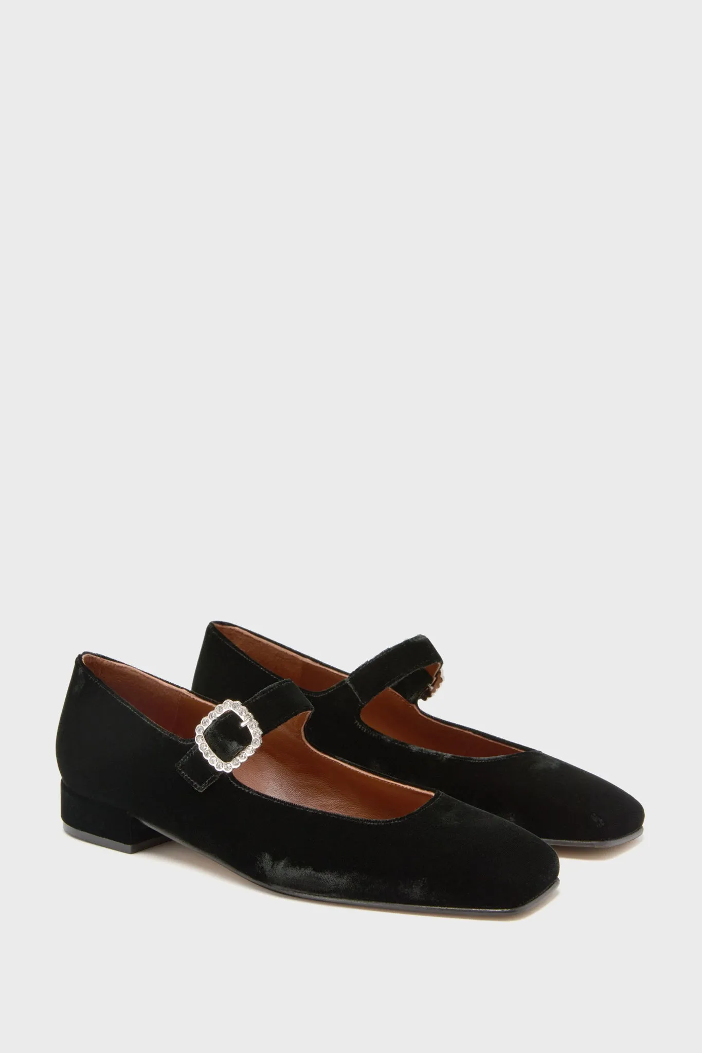 Black Low Mary Jane Diamante Velvet Shoes