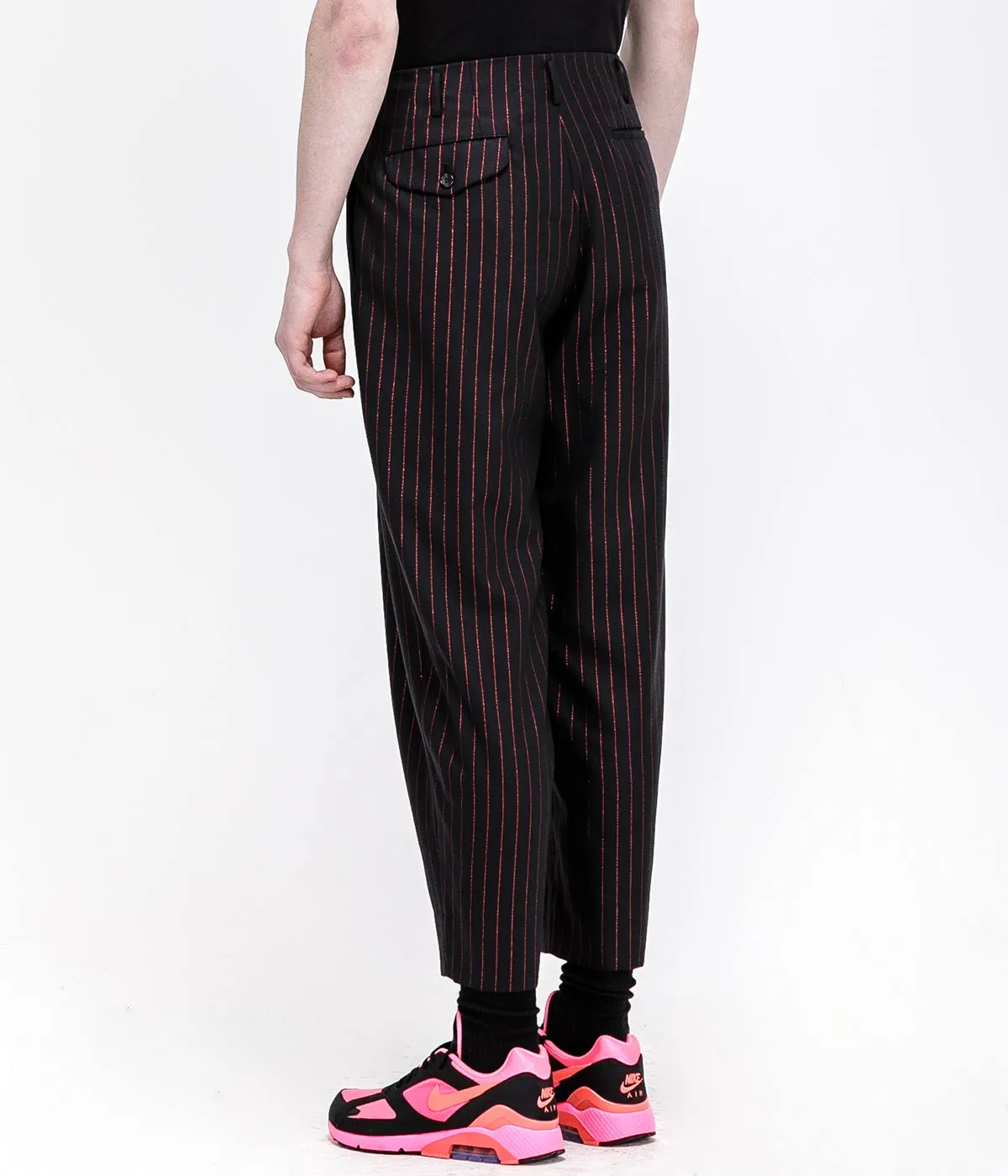 Black Metallic Pinstripe Pants